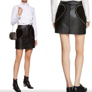 NWT - Maje Skirt- Black Leather Heart Skirt with Grommets